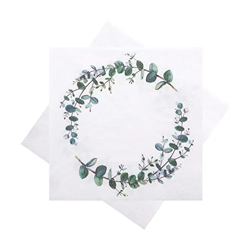 ZauberDeko Cocktailservietten 25x25cm Blätterkranz Salbei Eukalyptus Hochzeit Geburtstag 20Stück