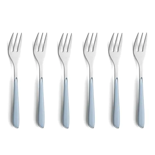 Kuppels Prisma Kuchengabel-Besteck Set aus 18/0 Edelstahl, 6-teilig, für 6 Personen, hochwertige Kunststoffgriffschalen in Himmbelblau, rostfrei & spülmaschinenfest