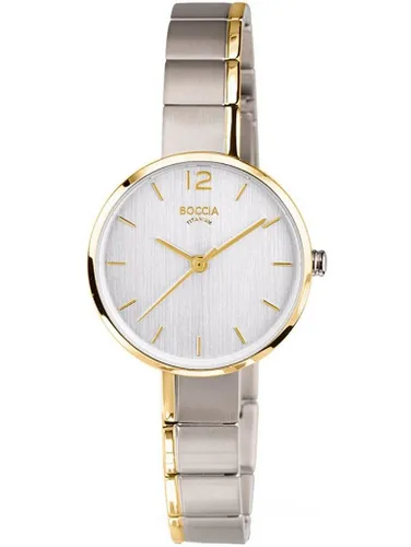 Boccia Damen Analog Quarz Uhr 3308-02 - Elegante Armbanduhr für Damen mit 29 mm Gehäuse aus mattiertem Titan, wasserdicht bis 5 Bar und poliertem Titanarmband – stilvoll und funktional.