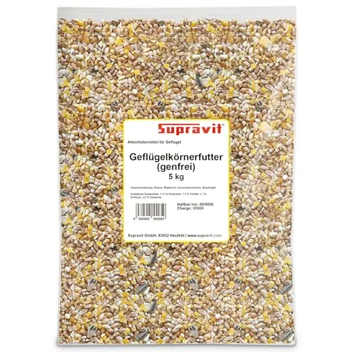 Supravit Geflügelkörnerfutter 5kg – 100 % naturnah & artgerecht, hochwertiges Alleinfutter für Hühner, Enten, Wachteln & anderes Geflügel, ohne Gentechnik, ideal als Winter- oder Zusatzfutter