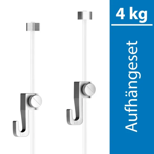 Aufhängeset 4kg - 2 Bilderhaken und 2 Perlonseil mit Gleiter für Bilderschienen