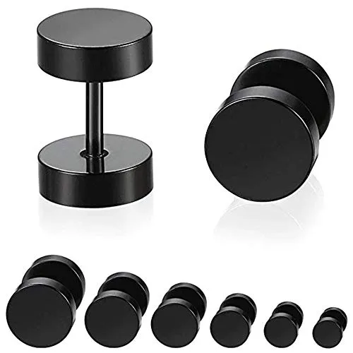 Mirrwin 6 Paar Ohrstecker Schwarz Fake Plugs Ohrringe Schraube Helix Tragus Piercing Allergiefrei Ohrstecker Stecker Ohrschmuck 5-10mm Creolen Tunnel Ohrringe Hantel Ohr Piercing Männer und Frauen