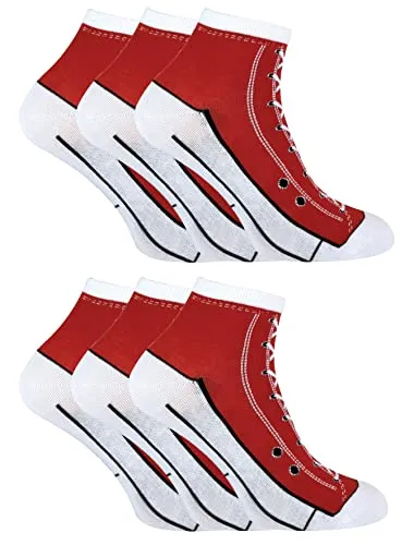 Sock Snob 6er Pack Socken Die Wie Schuhe Aussehen Herren und Damen | Baumwoll Schuhdesign Socken für Basketballschuhe (37-40, Rot)