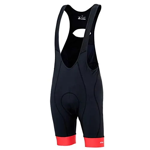 Airtracks Herren Fahrradhose Kurz Trägerhose Radhose mit Trägern Comfort Line BIB Kurze Radlerhose 3D Coolmax Gepolstert Atmungsaktiv Reflektoren S M L XL XXL 3XL 4XL - schwarz-rot - M