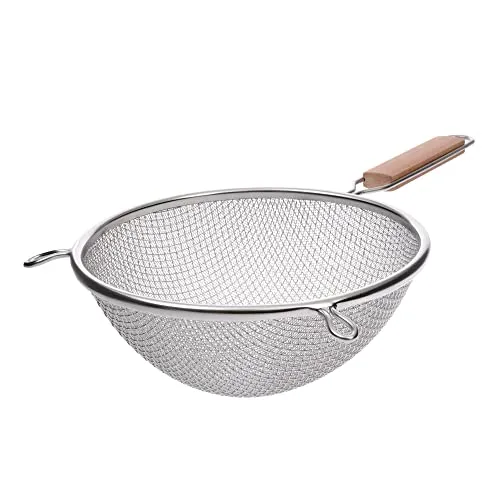 GRÄWE Großküchensieb, Passiersieb Ø 20 cm, Edelstahl, sehr Feinmaschig, mit doppeltem Netz, starker Holzgriff