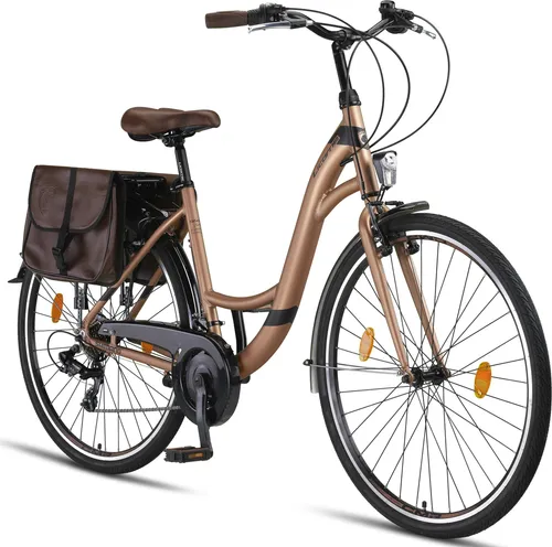Licorne Bike Cityrad Stella Plus Premium City Bike 28 Zoll - Elegantes 28 Zoll Aluminium City Bike in Gold, ideal für den Stadtverkehr und bis 95 kg belastbar.