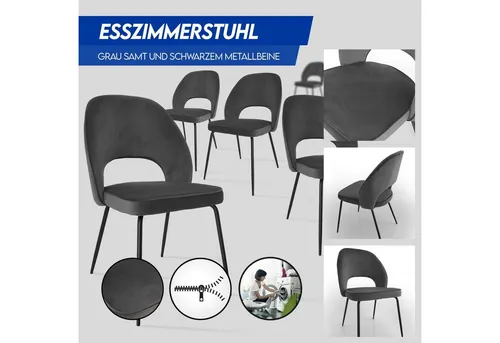 DM-Handel Esszimmerstuhl Küchenstuhl Wohnzimmer Polsterstuhl Grau (Spar Set, 2 St), 2-er Set aus Sperrholz mit Metallbeinen