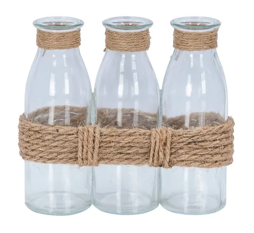Levandeo® Dekovase, 3 Vasen Glas Vintage Jute 16x14cm Kleine Vasen Tischdeko Zimmer Deko
