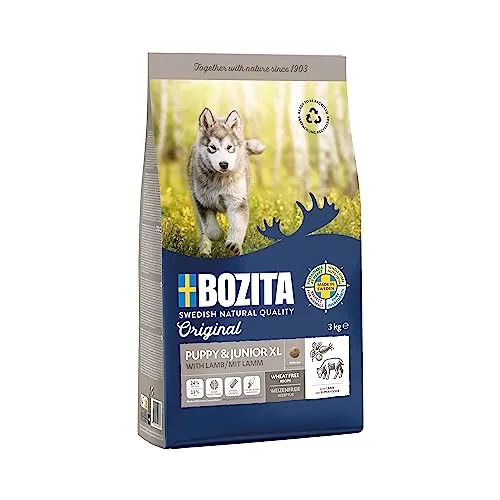 Bozita Hundefutter Original Puppy & Junior XL Lamm – 3 kg weizenfreies Trockenfutter für Welpen, Junghunde sowie säugende Hündinnen größerer Rassen – Ausgewogene Ernährung für gesundes Wachstum