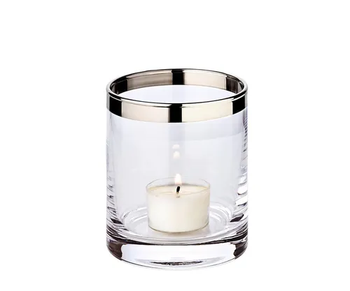 EDZARD Windlicht Molly, Platinrand, mundgeblasenes Kristallglas für Maxi-Teelicht - Elegantes Windlicht aus mundgeblasenem Kristallglas mit Platinrand, ideal zum Schutz Ihrer Teelichter. Perfekt für Gartenabende oder als stilvolles Geschenk.
