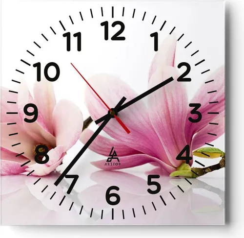 ARTTOR Glasuhr Botanik Blumen 30x30 cm – Moderne Wanduhr