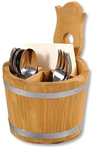 Besteckbehälter aus Holz H=20 D=14 cm - Kesper, 3 Fächer zur perfekten Sortierung und mit Aufhängemöglichkeit