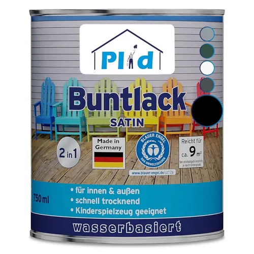 Schwarzer Buntlack 0,75L - Schnelltrocknend für Holz und Metall - Lacke für ca. 9m², tiefschwarze Farbe, schnelltrocknend in nur 4 Stunden - ideal für Türen und Möbel!