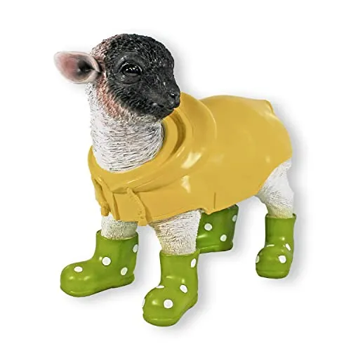 colourliving Gartenfigur Schaf mit Gummistiefeln und Regenmantel Lamm Figur Garten Dekofigur Lamm (Grün)