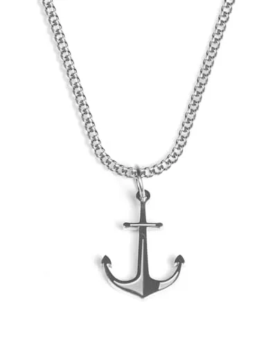 UNSHINEBAR Anker Kette mit Anhänger für Herren und Damen - Streetwear Halskette mit Anker Anhänger aus Edelstahl und 18K Gold - Wasserfeste Kette - 50-55cm Länge verstellbar (Silber)