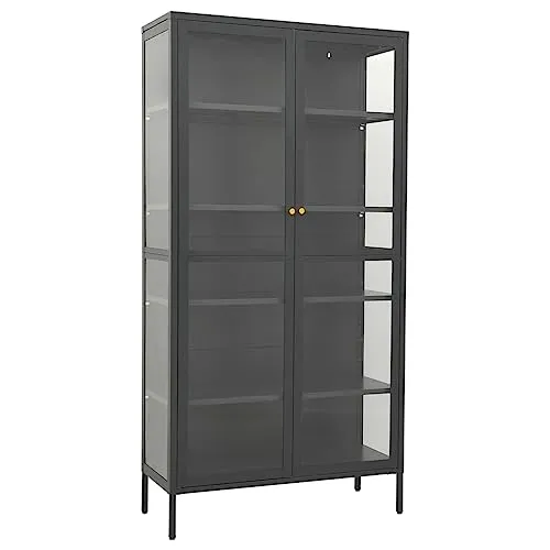 vidaXL Vitrine Anthrazit 90x40x180 cm - Stilvolle Vitrine aus robustem Stahl und gehärtetem Glas mit 4 höhenverstellbaren Regalfächern, ideal zur stilvollen Präsentation Ihrer Bücher und Dekoration.