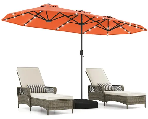 COSTWAY Doppelsonnenschirm 400x200cm mit LED-Leuchten