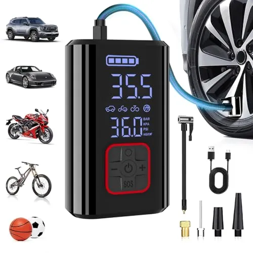 SERVOMASTER Elektrische Luftpumpe - Mobile Kompressoren & Luftpumpen mit AUTO-STOP-Funktion: Die wiederaufladbare Pumpe erreicht 150 PSI und schaltet sich automatisch ab, um Überpumpen zu verhindern. Ideal für Auto, Motorrad, Fahrrad und mehr!