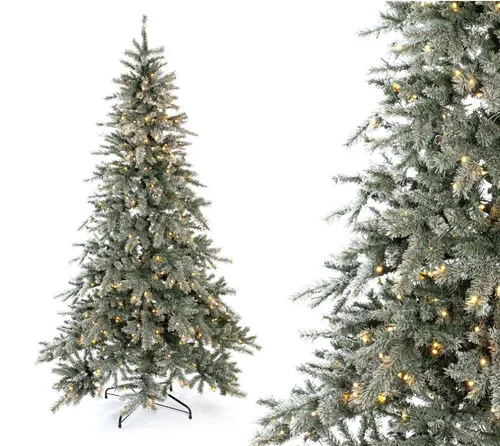 Evergreen Classics Künstlicher Weihnachtsbaum Frost Fichte 210 cm - Künstlicher Weihnachtsbaum mit 1607 biegbare Zweigen und Kunstschnee, ideal für eine naturnahe Dekoration. Inklusive vormontierter LED-Lichterkette für einfachen Aufbau und stimmungsvolle Beleuchtung.