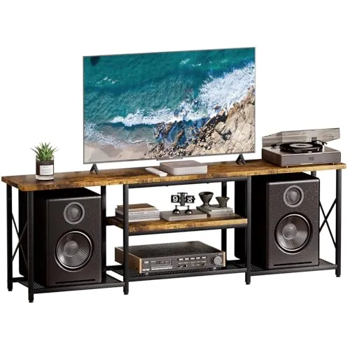 Yorbay TV-Schrank: TV Lowboard mit Offenen Stauraum für Fernseher bis zu 70 Zoll - Vintagebraun-Schwarz Fernsehtisch für Wohnzimmer und Schlafzimmer