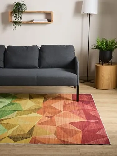 Interiyou Vintage Teppich Wohnzimmer Gent - 140x200 cm Multicolor - Für Schlafzimmer, Esszimmer, Kinderzimmer - Kurzflor waschbar und rutschfest, Print Muster