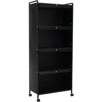 COSTWAY Küchenschrank hoch mit Rollen - Küchenunterschrank mit 5 Ebenen und aufklappbaren Türen für platzsparende Aufbewahrung. Ideal für Küche, Esszimmer oder Wohnzimmer – mobil dank 4 Rollen und stabil durch Anti-Kipp-Kits.