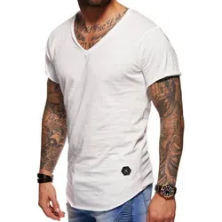 behype T-Shirt für Herren mit V-Ausschnitt aus 100% Baumwolle V-Neck Shirt Kurzarmshirt für Männer weiß XXL
