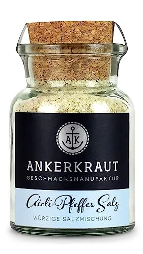 Ankerkraut Aioli-Pfeffer Salz, für Aioli-Butter, Finisher-Salz, 155g im Korkenglas