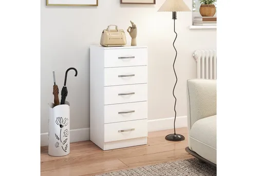 HOMCOM Kommode mit 5 Schubladen, für Kleidung und Utensilien (Schubladenschrank, 1 St., Sideboard), für Wohnzimmer, Schlafzimmer, Weiß