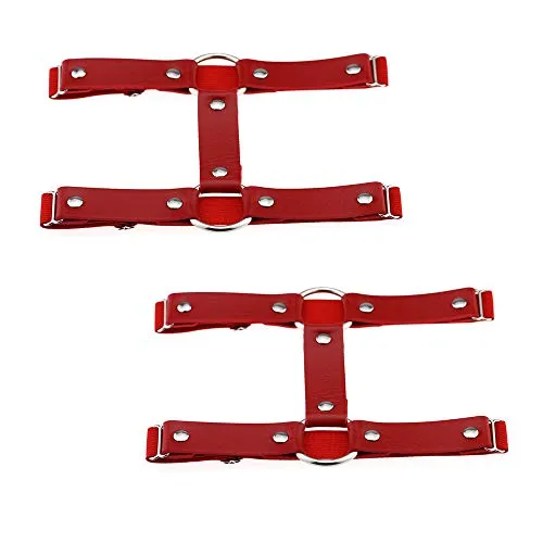 alisikee 2 Stück verstellbarer, elastischer Bein-Strumpfband, 2 Reihen modische Oberschenkel-Strumpfbänder für Frauen, Rot/Ausflug, einfarbig (Getaway Solids), M