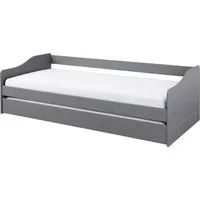 Inter Link Funktionsbett Leonie Modell'23 grau, 2x 90x200 - Vielseitiges Ausziehbett für Kinder- und Gästezimmer, bietet zwei Schlafplätze und praktische Schublade für optimalen Platzbedarf.