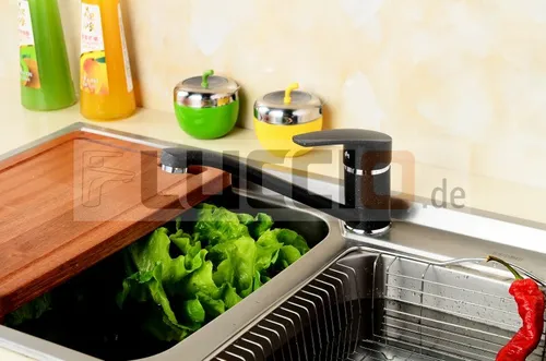 Hochwertige Küchen Armatur Spültisch Mischbatterie Wasserhahn in Granit Schwarz