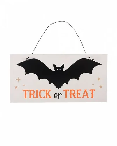 Horror-Shop Dekoobjekt Trick or Treat Hängeschild mit schwarzer Fledermau