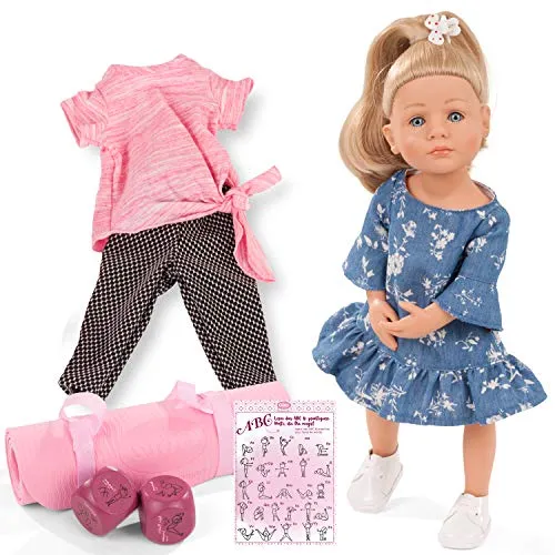 Produktbild Götz 2111022 Little Kidz Lotta Puppe – 36 cm große Multigelenk – Stehpuppe mit blonden Haaren und blauen Augen – 13 teiliges Set