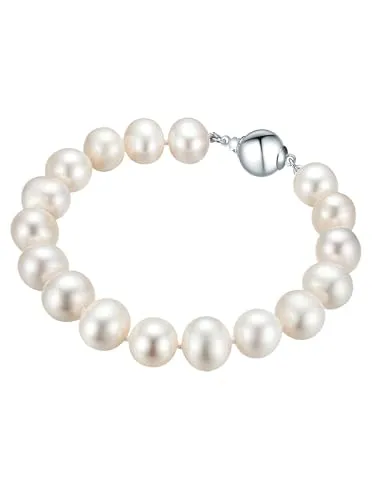 Valero Pearls Damen Perlenarmband aus 925/- Sterling Silber - Elegantes Armband aus weißen XXL-Süßwasserzuchtperlen, ideal für jeden Anlass. Auf Perlseide gefädelt und mit praktischer Kugelschließe, perfekt als Geschenk in hübschem Satintäschchen.