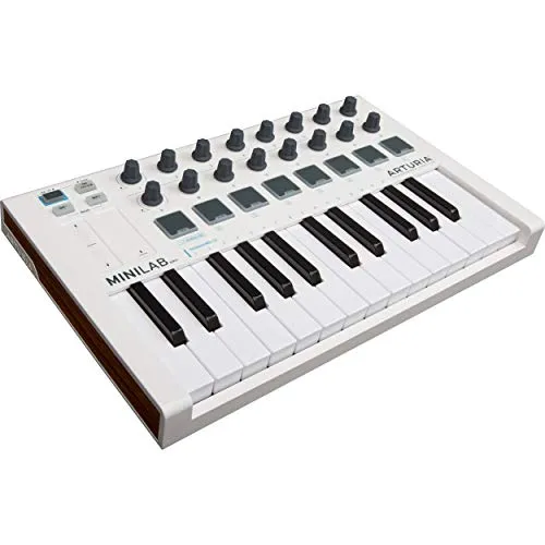 Arturia MiniLab MkII - Tragbarer MIDI Controller für Musikproduktion - Audio-Controller mit 25 anschlagdynamischen Slim-Tasten und 8 RGB-Pads; inklusive umfangreichem Software-Paket mit Ableton Live Lite und kostenlosen Instrumenten.