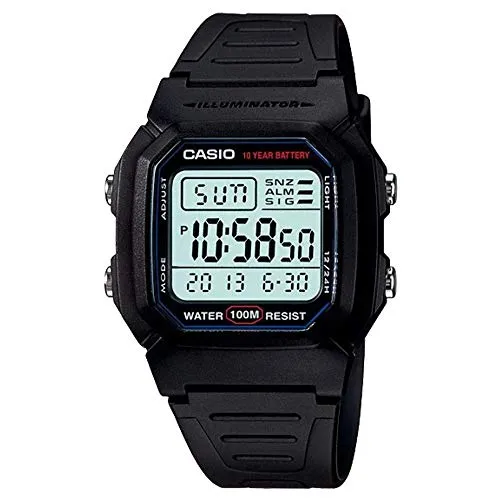 Casio Unisex-Armbanduhr Vintage Digital Quarz W-800H-1A - Schwarze Digitaluhr aus Resin, wasserfest bis 100m, ideal für sportliche Aktivitäten und den Alltag.