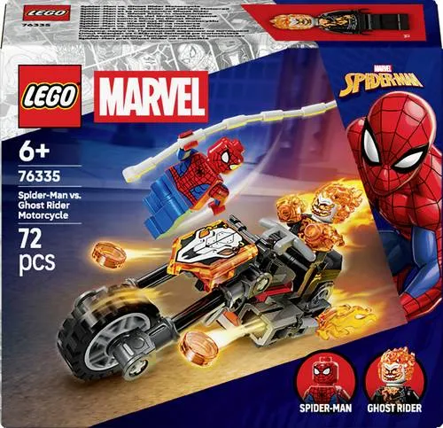 LEGO MARVEL SUPER HEROES Spider-Man vs. Ghost Rider (76335) - Spannendes Bauset mit Spider-Man und Ghost Rider auf einem feurigen Motorrad. Ideal für kreative Rollenspiele ab 6 Jahren. Enthält 72 Teile und digitale Bauanleitungen in der LEGO Builder App.