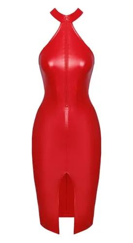 Noir Knallrotes Schulterfreies Kleid im Powerwetlook in rot von Noir Handmade