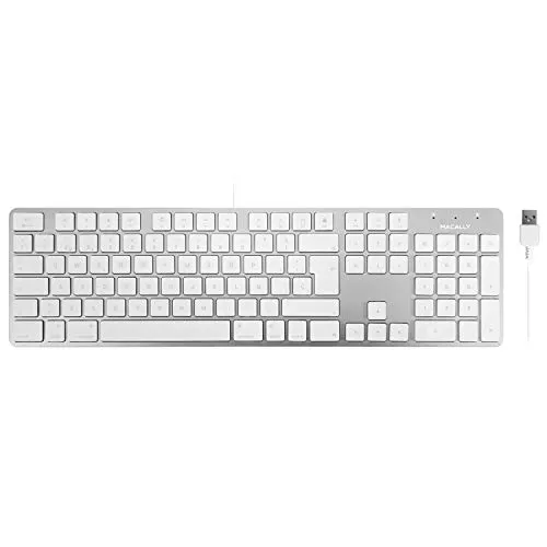 Macally SLIMKEYPROA-ES USB-Tastatur für Mac - Ultradünne 104-Tasten-Tastatur für Mac mit komfortabler One-Touch-Steuerung und Ziffernblock für effizientes Arbeiten.