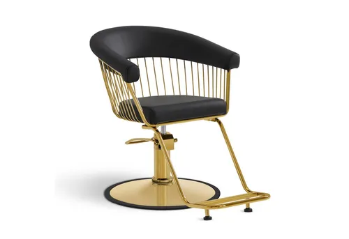 Barberpub Friseurstuhl 2053 - Hydraulisch, Höhenverstellbar & Drehbar - Stylischer Friseurstuhl in Schwarz-Gold mit hochwertigem Kunstlederbezug. Ideal für moderne und elegante Salons, bietet er stufenlose Höhenverstellung und 360° Drehfunktion für optimale Flexibilität.