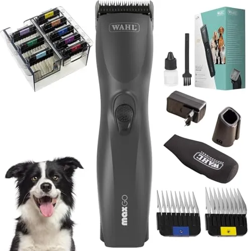 Agrarzone Edition Wahl Moser Max Go Hundeschermaschine mit Aufsteckkamm-Set - Kraftvolle Akku Schermaschine Hund & Katze - 180min Akkulaufzeit - Langhaar Hundehaarschneidemaschine MaxGo