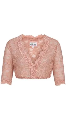 Nübler Dirndlbluse Damen - Kurzarm Trachtenbluse mit Spitze und V-Ausschnitt - Moderne Trachtenbluse für Damen aus transparenter Spitze, perfekt für festliche Anlässe. Der elastische Saum und die Wellen-Spitzendetails sorgen für einen eleganten Look.