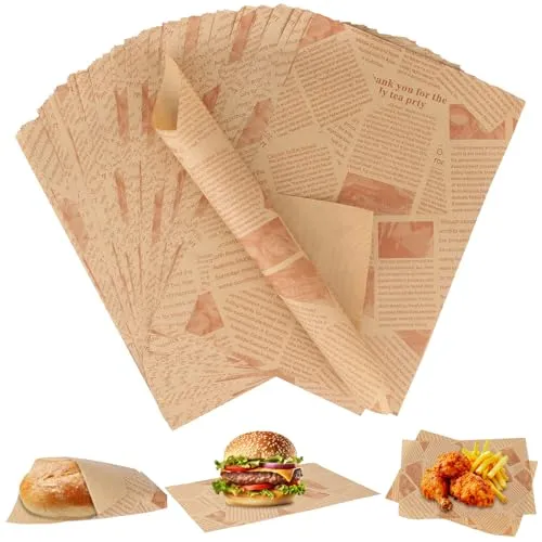 Blatt Backpapier Zeitungsoptik,Burger Papier Wasserdicht und Ölbeständig,Großformat 30×20cm Butterbrotpapier Käsepapier,Antihaft Backpapier für Sandwiches, Pommes Frites, Burger, Kuchen 150