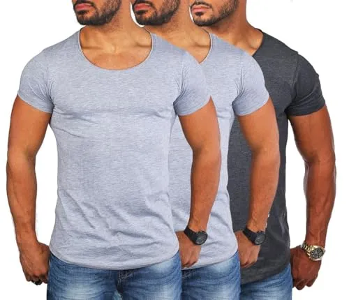 Young&Rich Herren T-Shirt mit Rundhals, 3er Pack in Grau Melange und Dunkelgrau - Stylisches Herren T-Shirt im angesagten Vintage Look, körperbetont geschnitten und ideal für Alltag, Sport oder als Unterziehshirt. Hoher Tragekomfort durch weichen Stoff und moderne Passform.