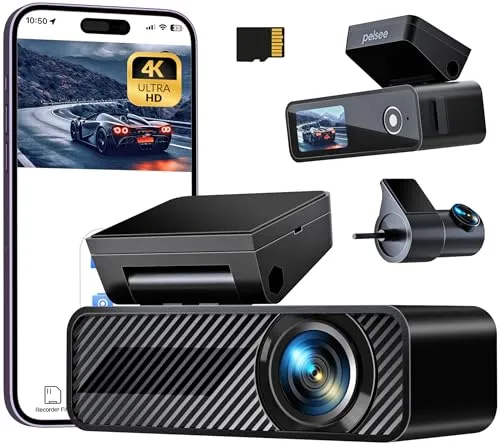 Pelsee P1 Duo 4K Dashcam Auto Vorne Hinten mit 5G Wi-Fi, 64GB SD Karte, 1,5'' IPS Display Dual Auto Kamera mit 24H Parküberwachung, Super Nachtsicht, 170° Weitwinkel, APP, G-Sensor, Max 256GB