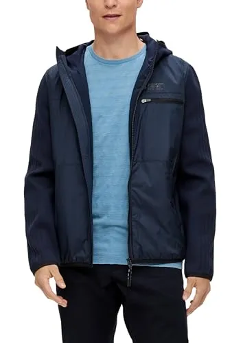 s.Oliver Funktionsjacke Outdoor-Jacke Nylonjacke mit gestrickten Ärmeln und Kapuze blau L (50)