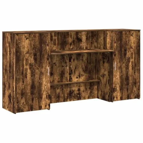 vidaXL Empfangstheke Räuchereiche 200x50x103,5 cm - TV-Halterungen: Robuste Empfangstheke aus Holzwerkstoff mit viel Stauraum und vielseitigen Anwendungsmöglichkeiten für Büros, Kliniken und mehr.
