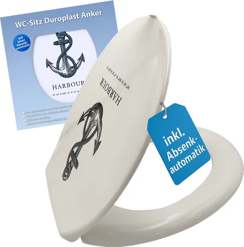 WC Sitz mit Absenkautomatik, Toilettendeckel mit Motiv | Klobrille mit Softclose | Toilettensitz inkl. Befestigung | Universal Klodeckel, Variante:Anker