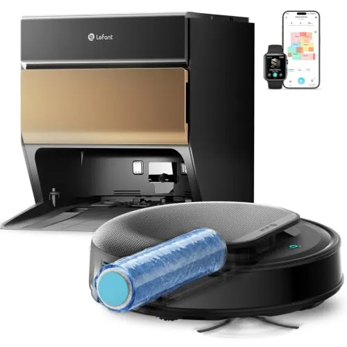 Lefant M5 Pro Saugroboter mit Absaugstation, 75°C Heißwasser Moppwäsche, 18.000Pa All-in-One Staubsaugroboter Selbstreinigung, 8mm Mopp-Lift, 2.4/5GHz WLAN, Ideal für Tierhaare/Teppiche/Hartböden